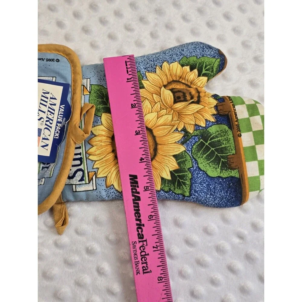 Vintage Sunflower Potholder Set American Mills Y2K Cottage Kitchen Floral Linens